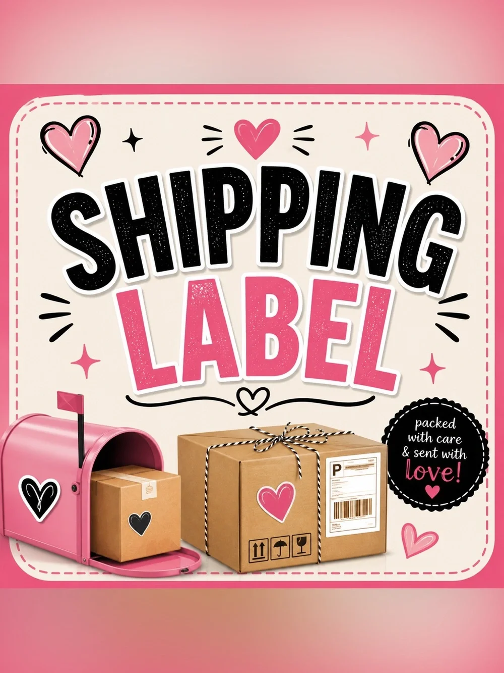 Shipping Label Stickers Pack - Pink Heart Design